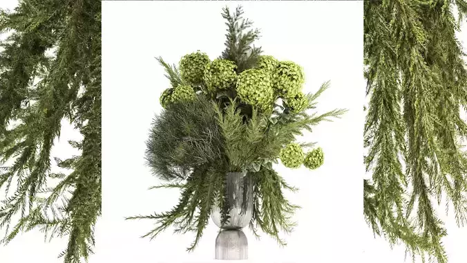 bouquet of green flowers vase hydrangea Juniper 326