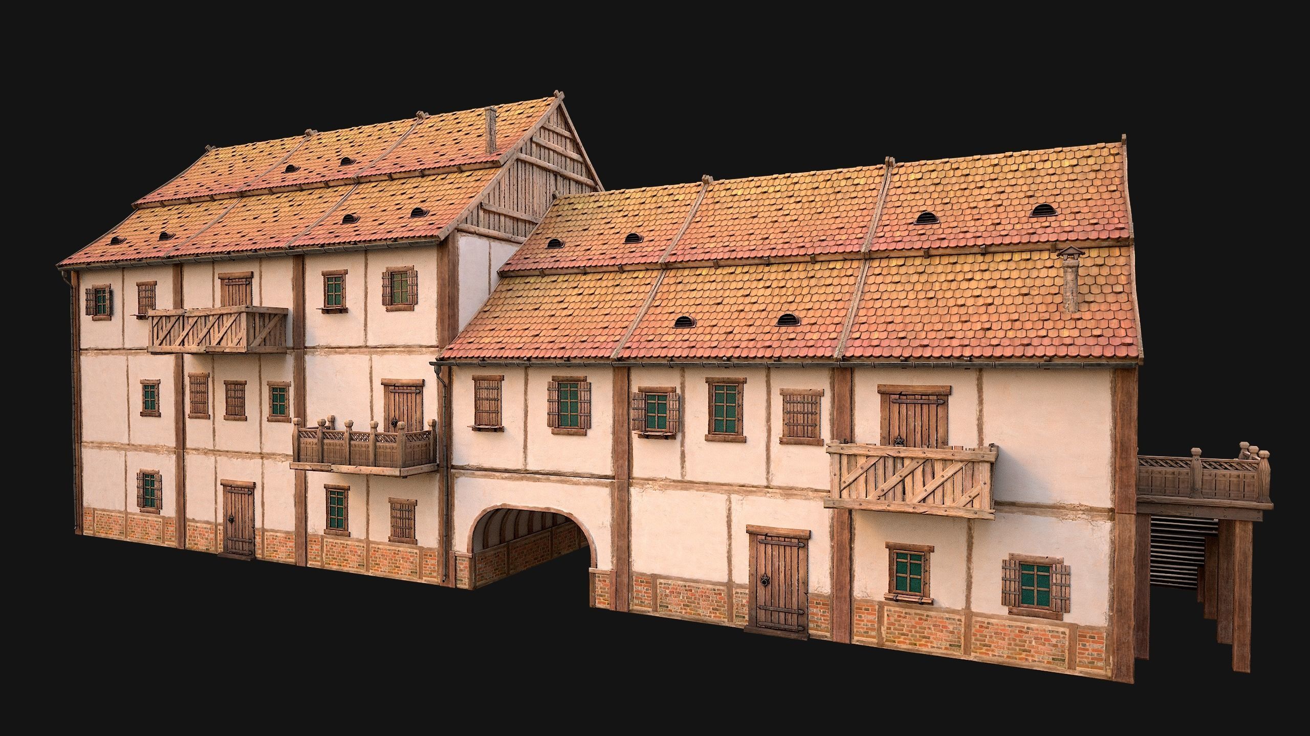 Medieval European Brick House Low-poly 3D model_9