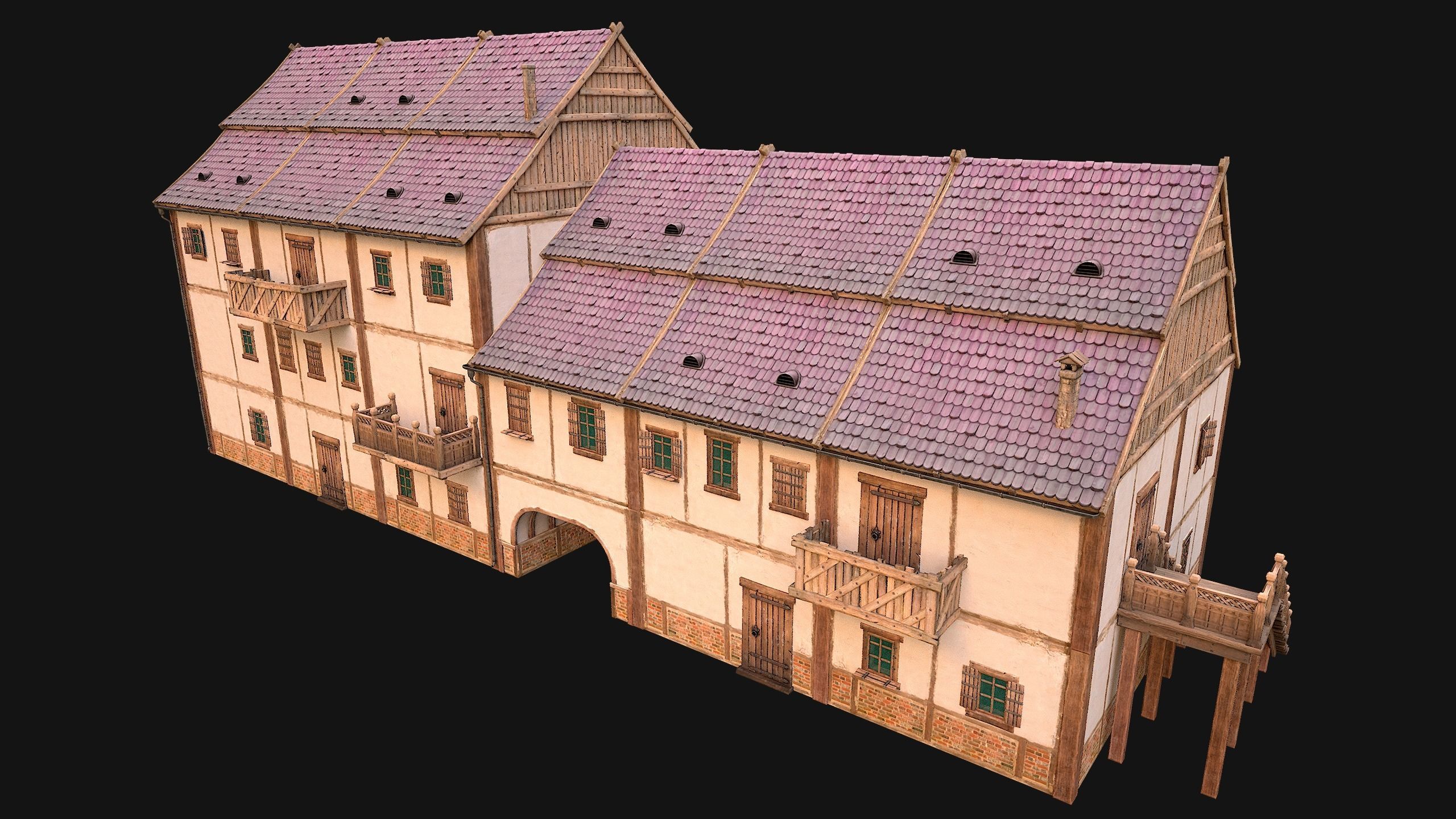 Medieval European Brick House Low-poly 3D model_8