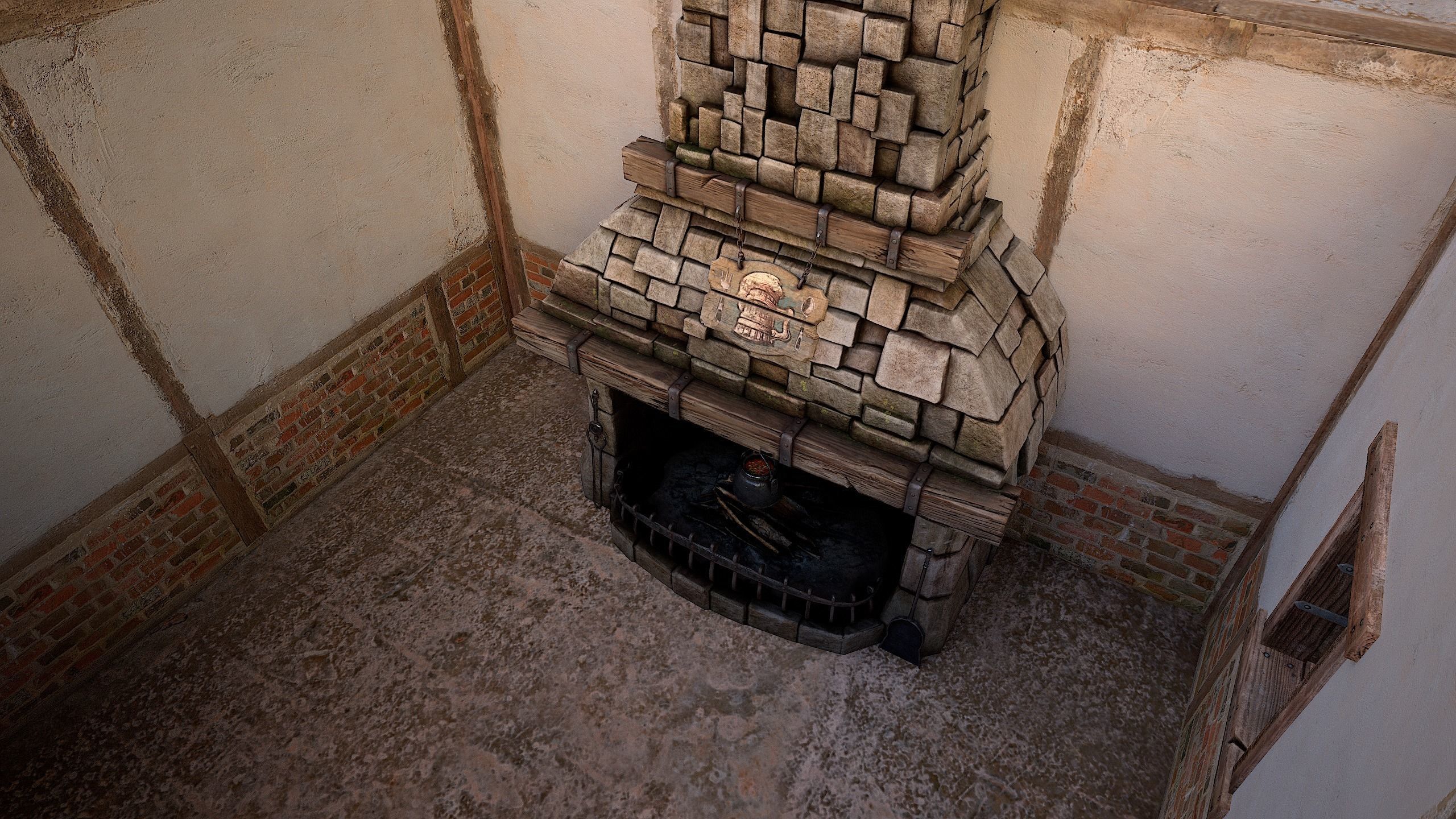 Medieval European Brick House Low-poly 3D model_17