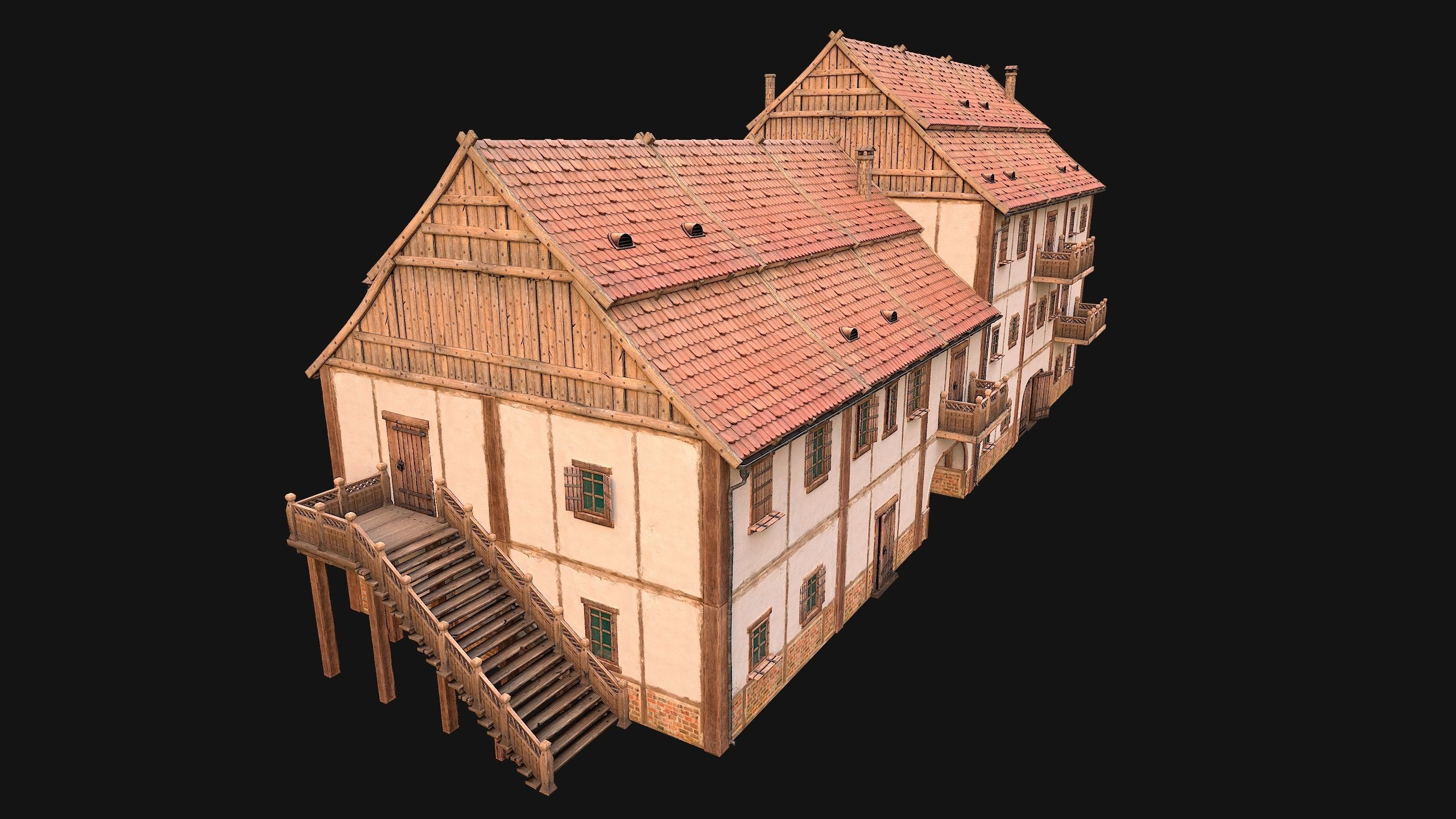 Medieval European Brick House Low-poly 3D model_6
