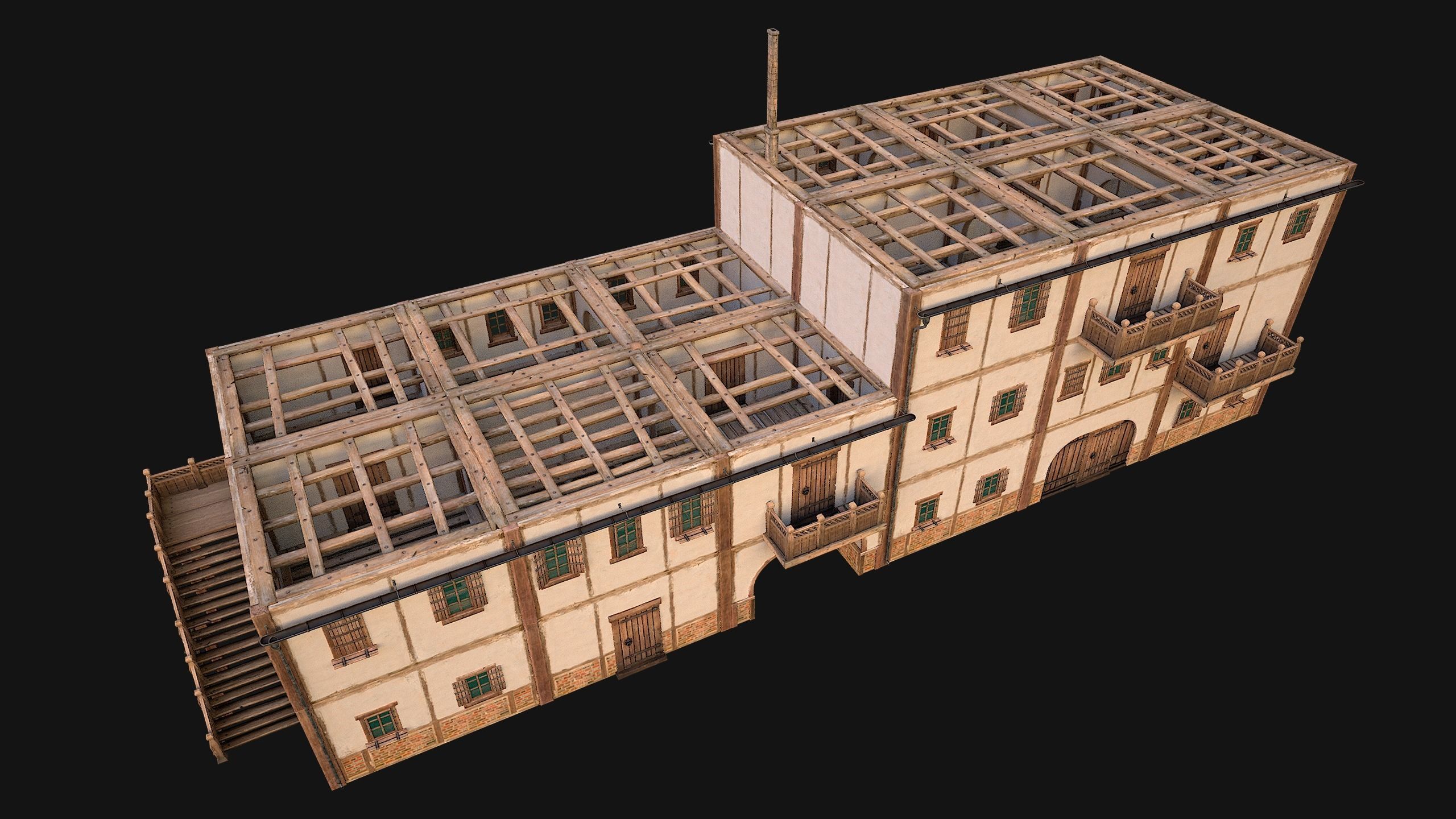 Medieval European Brick House Low-poly 3D model_10