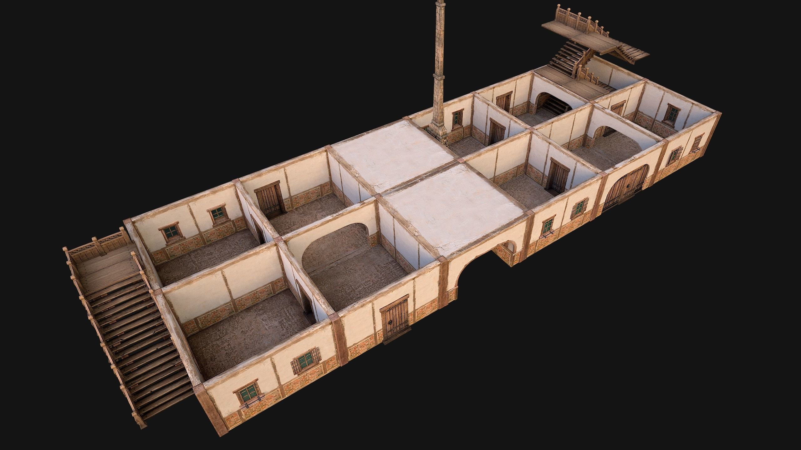 Medieval European Brick House Low-poly 3D model_16