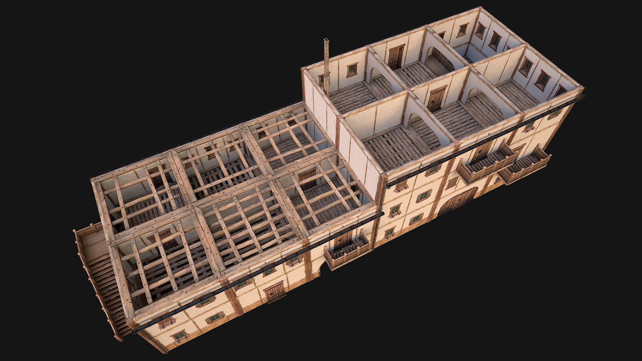 Medieval European Brick House Low-poly 3D model_11