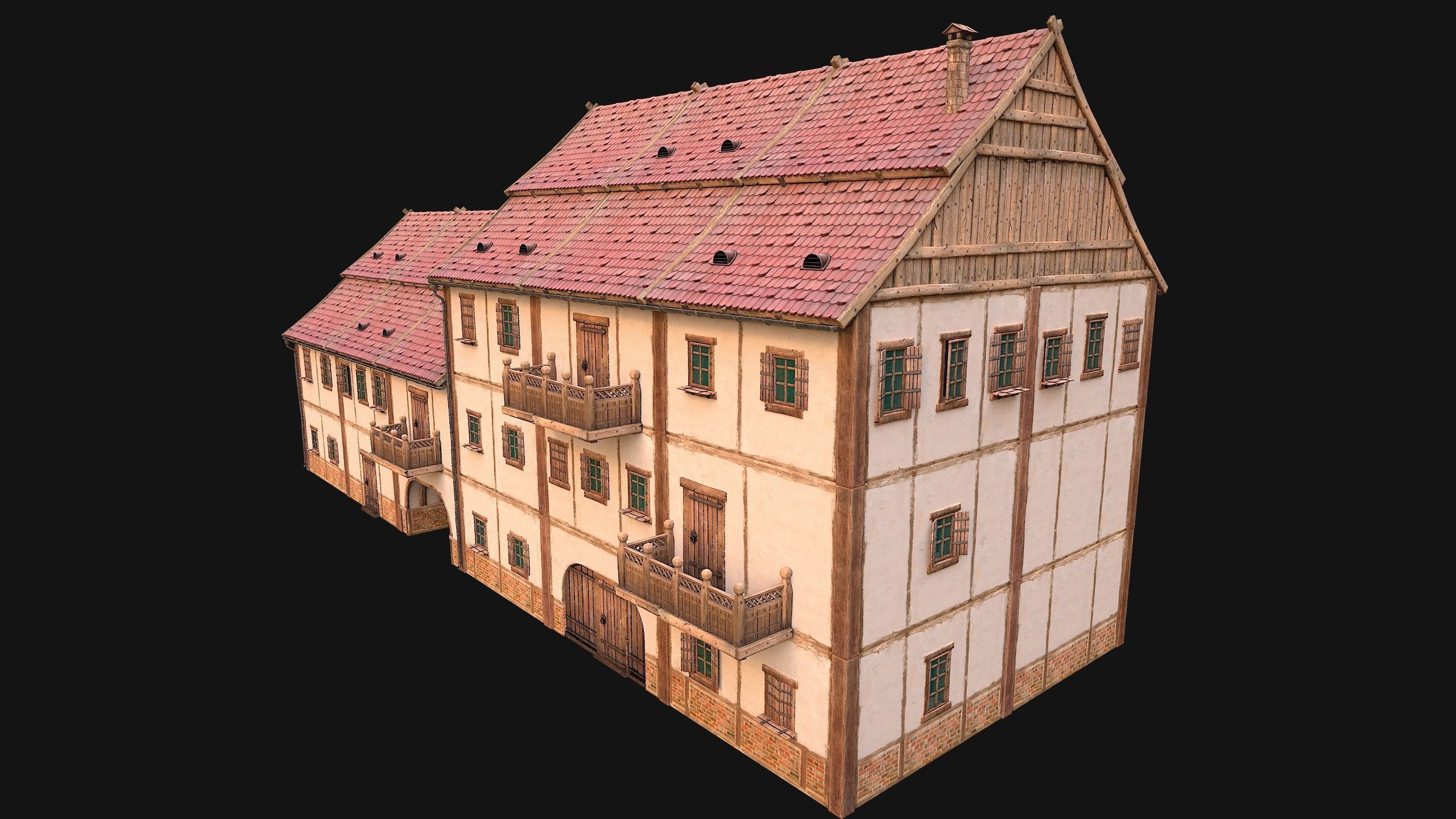 Medieval European Brick House Low-poly 3D model_20