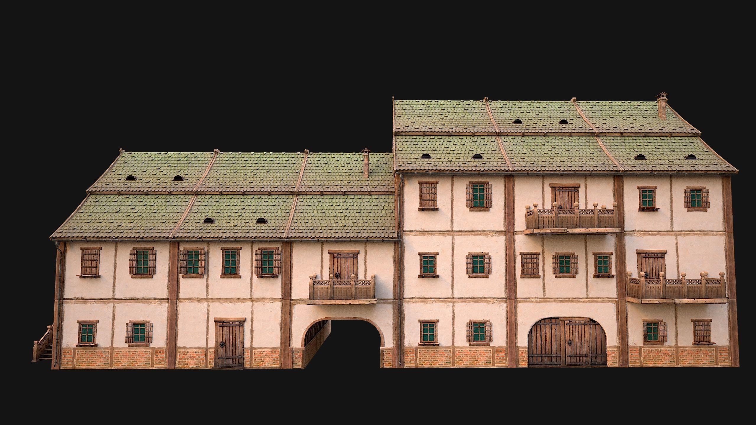 Medieval European Brick House Low-poly 3D model_22