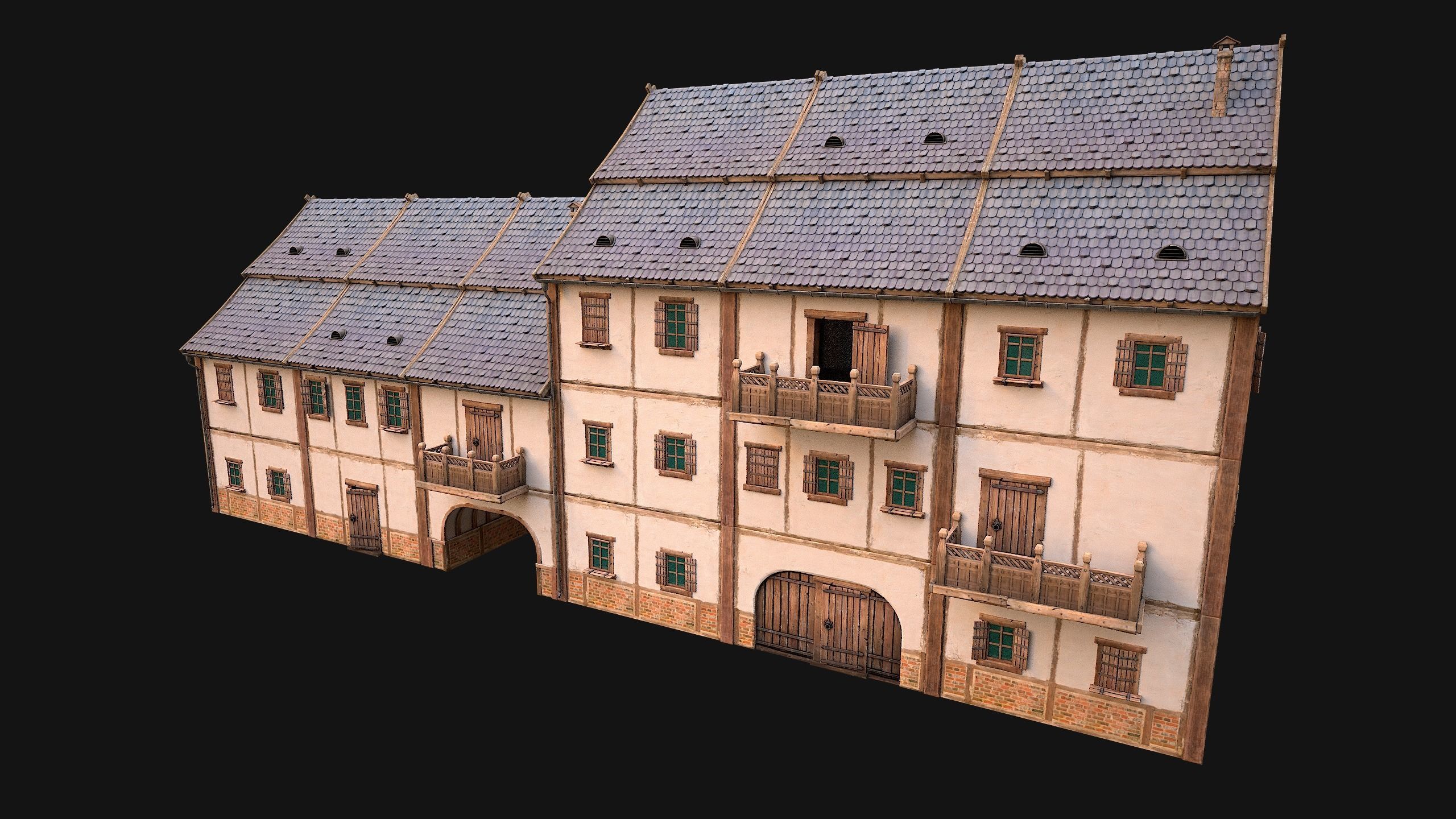Medieval European Brick House Low-poly 3D model_21