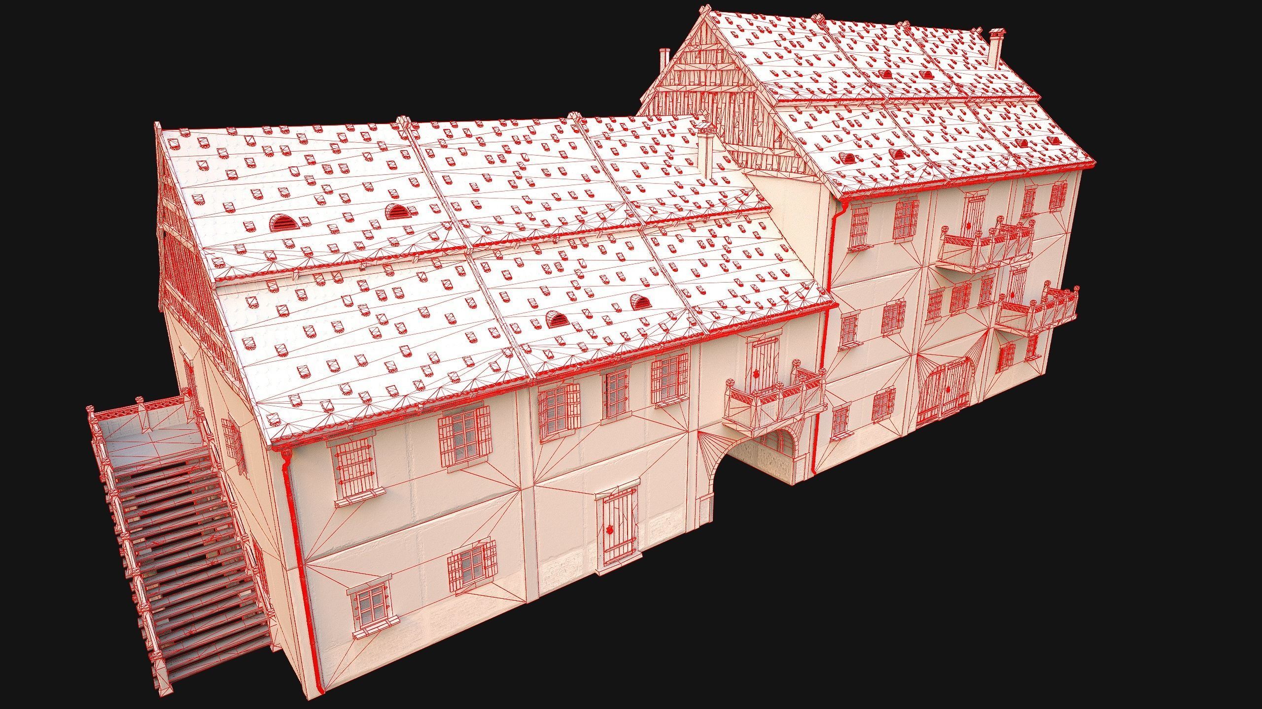 Medieval European Brick House Low-poly 3D model_25