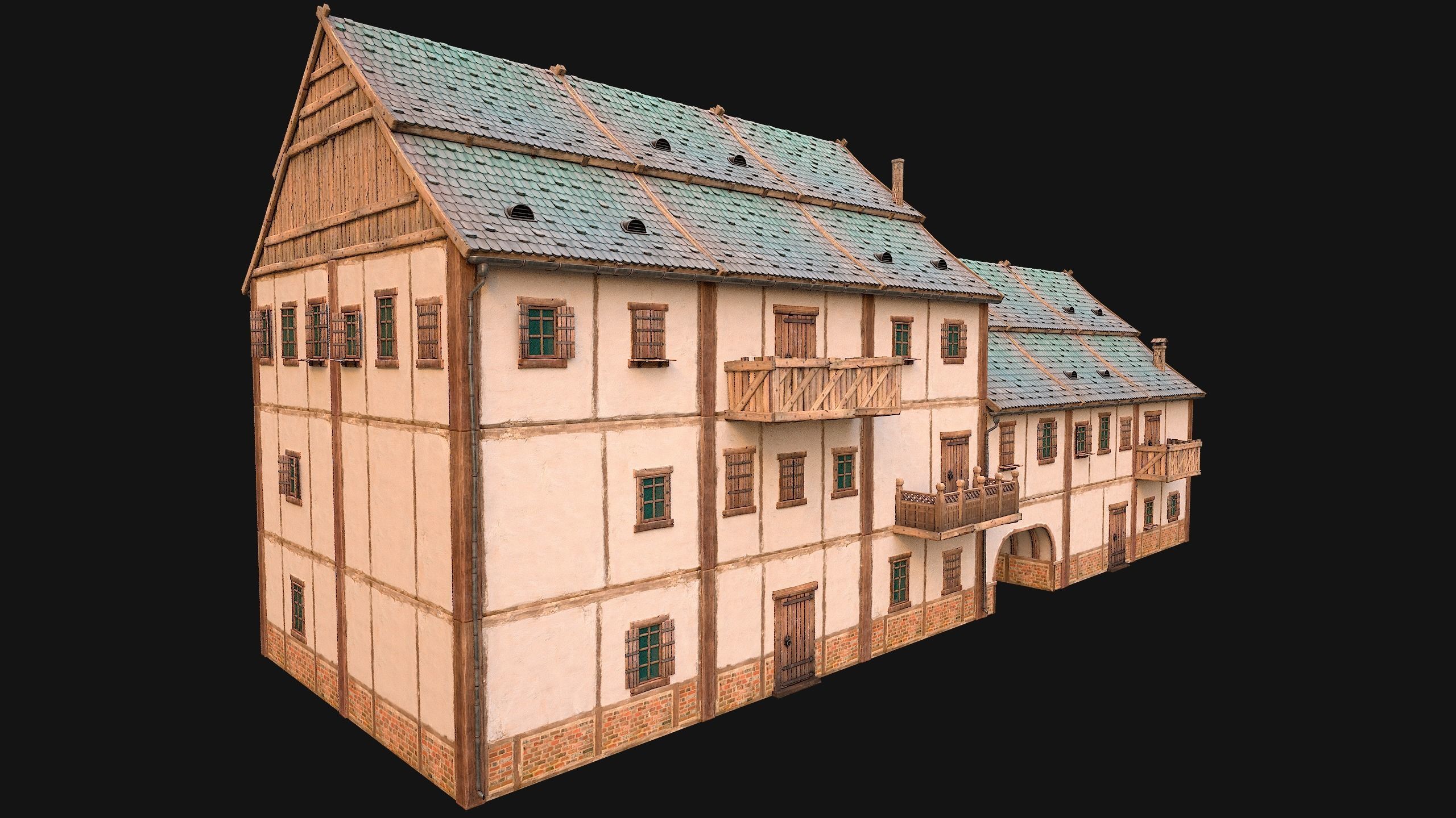 Medieval European Brick House Low-poly 3D model_19