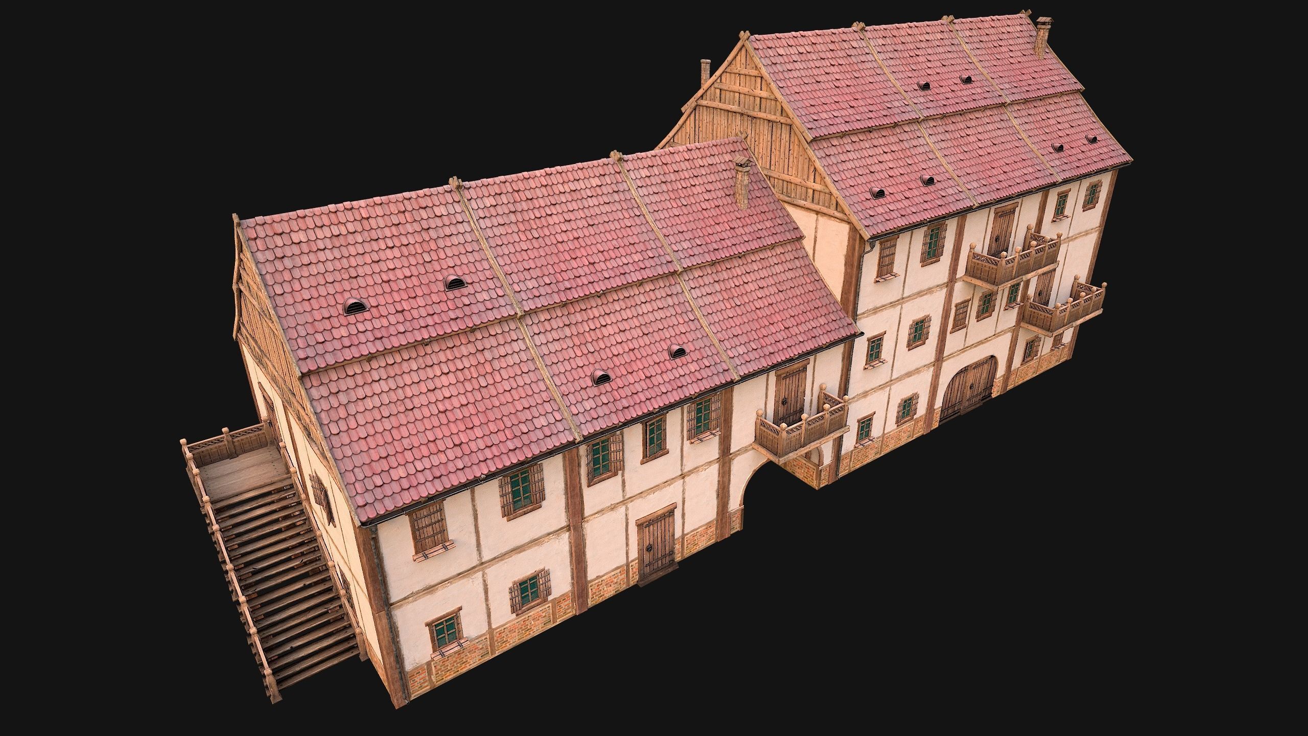 Medieval European Brick House Low-poly 3D model_23