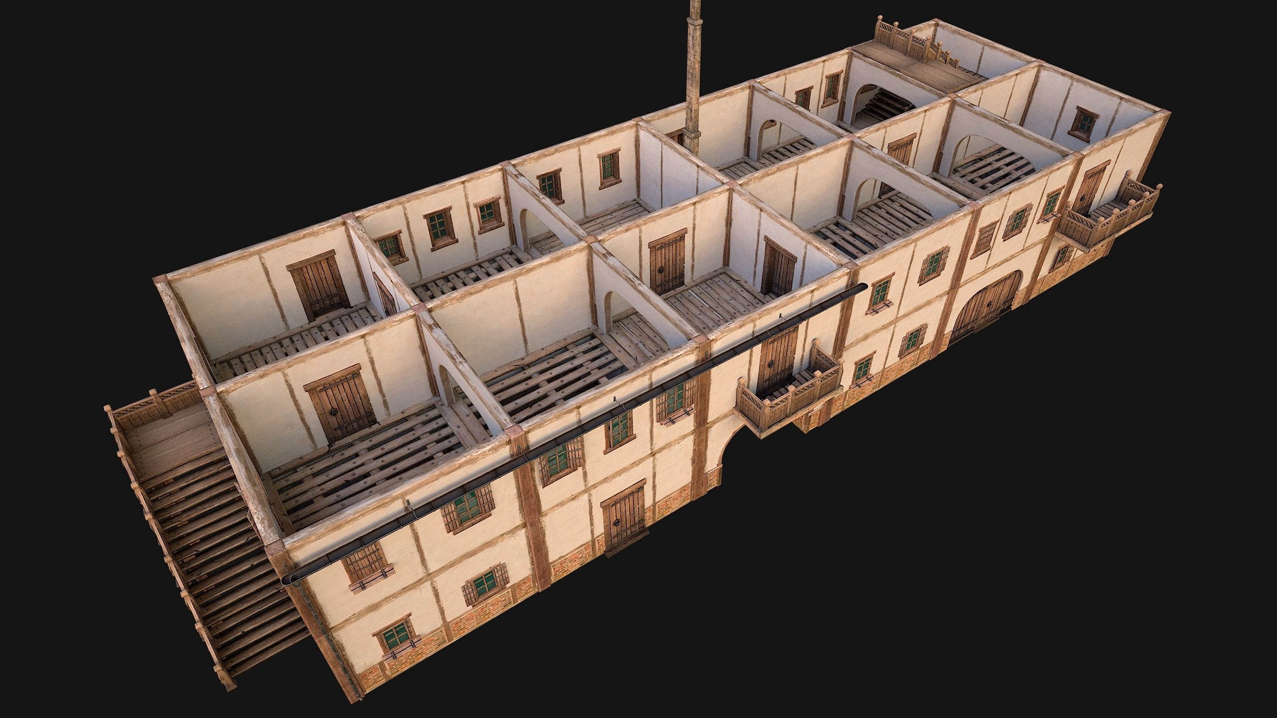 Medieval European Brick House Low-poly 3D model_13