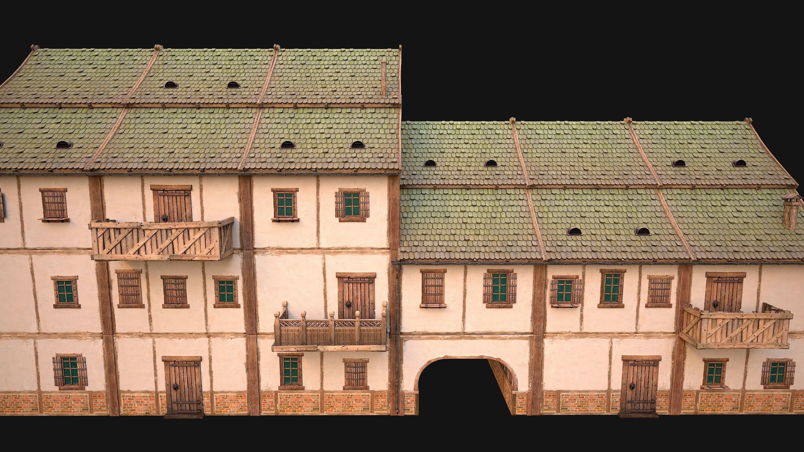 Medieval European Brick House Low-poly 3D model_18