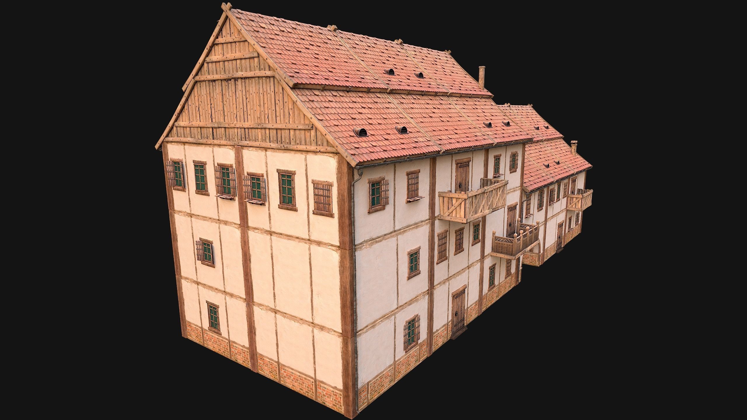 Medieval European Brick House Low-poly 3D model_14