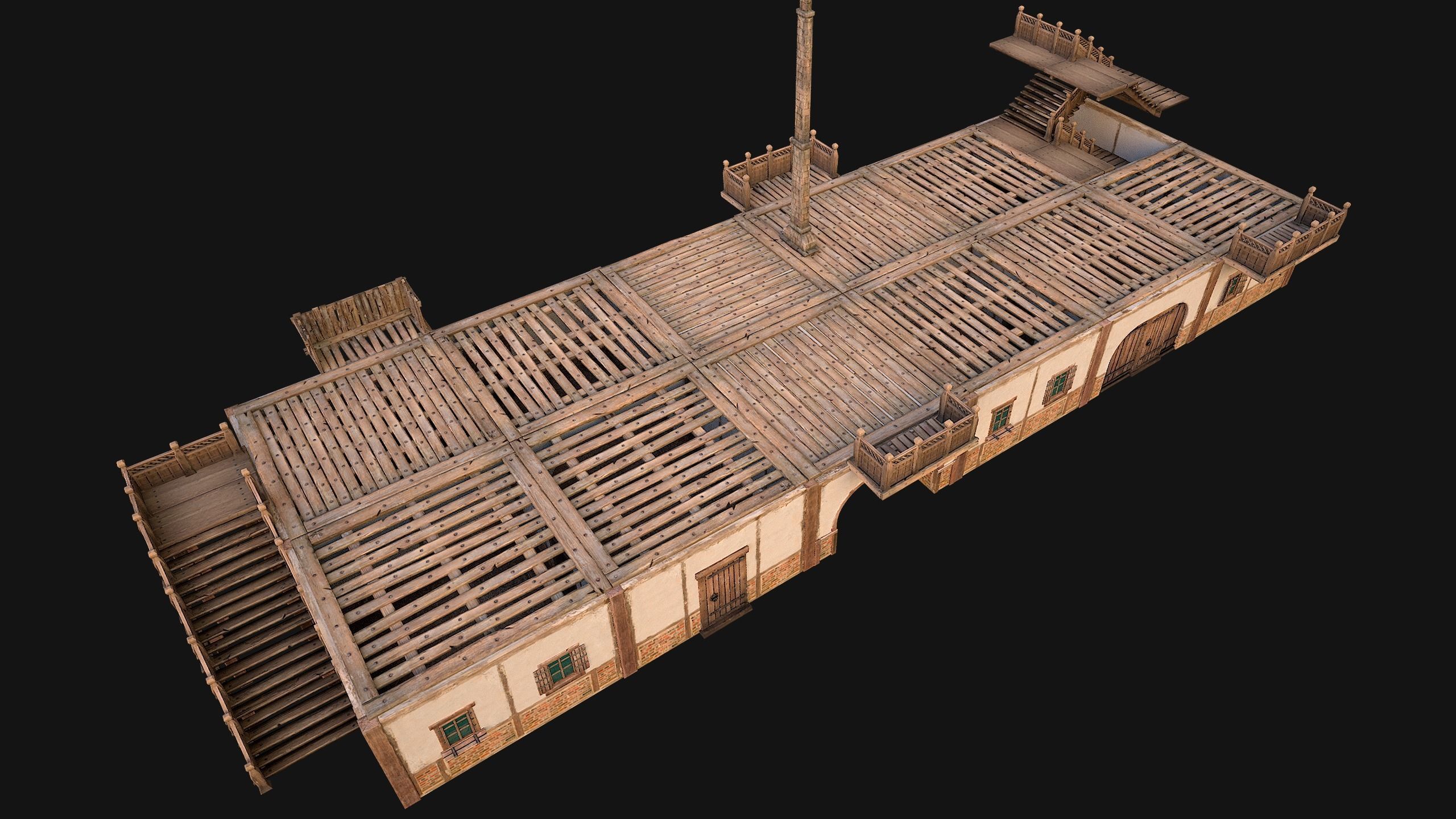 Medieval European Brick House Low-poly 3D model_15