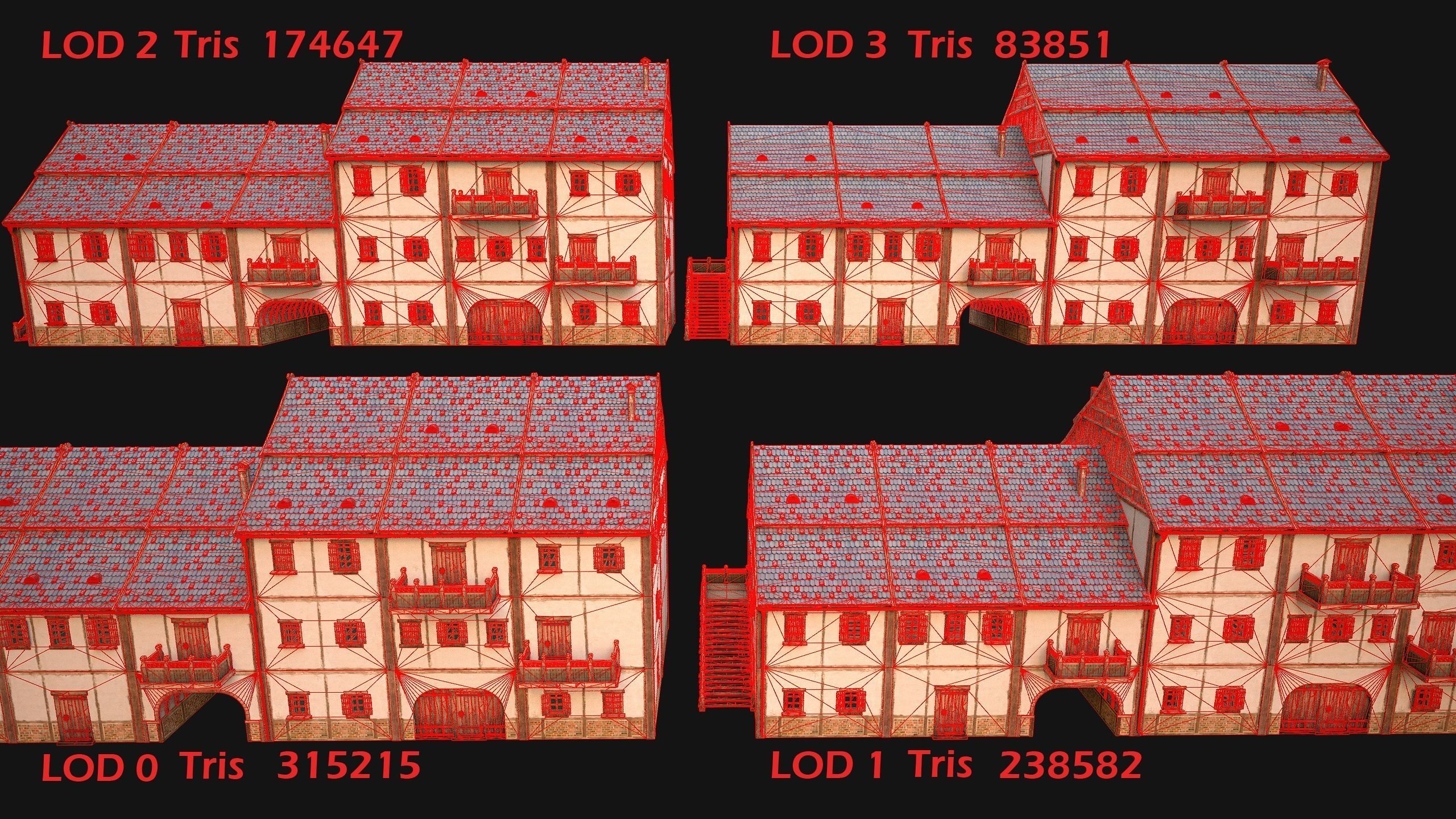 Medieval European Brick House Low-poly 3D model_4