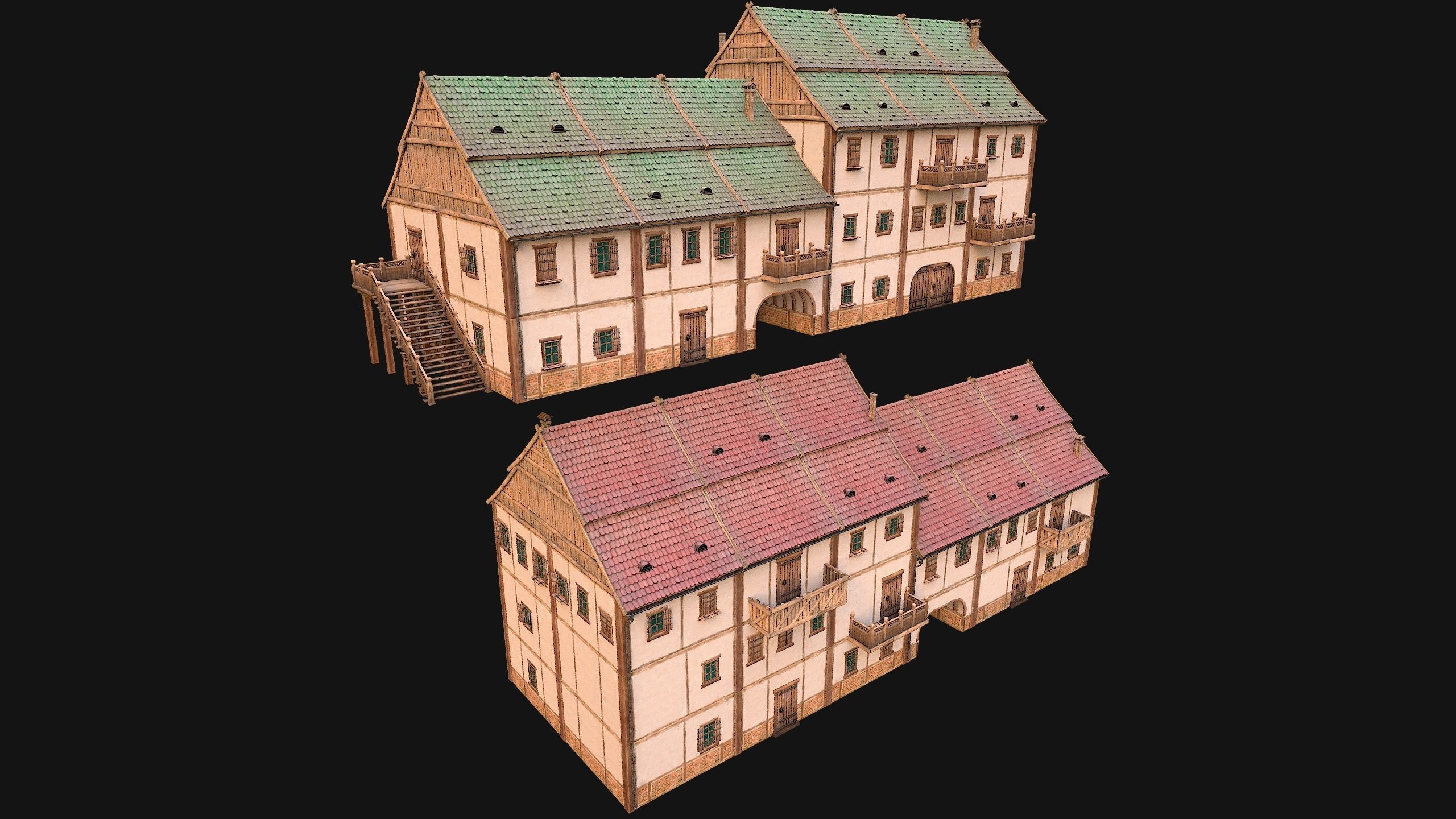 Medieval European Brick House Low-poly 3D model_3