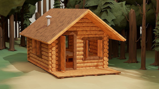 low poly cabin Low-poly 3D model