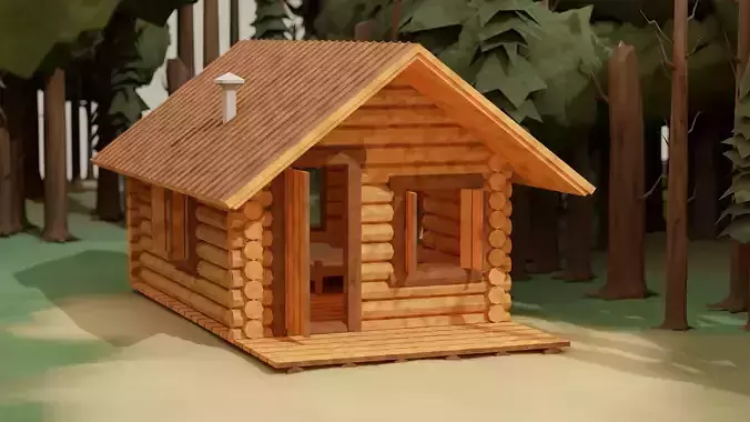 low poly cabin