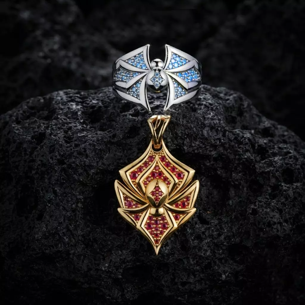 Spider Pendant Ring Minimalistic With Gems collection set 3D print model