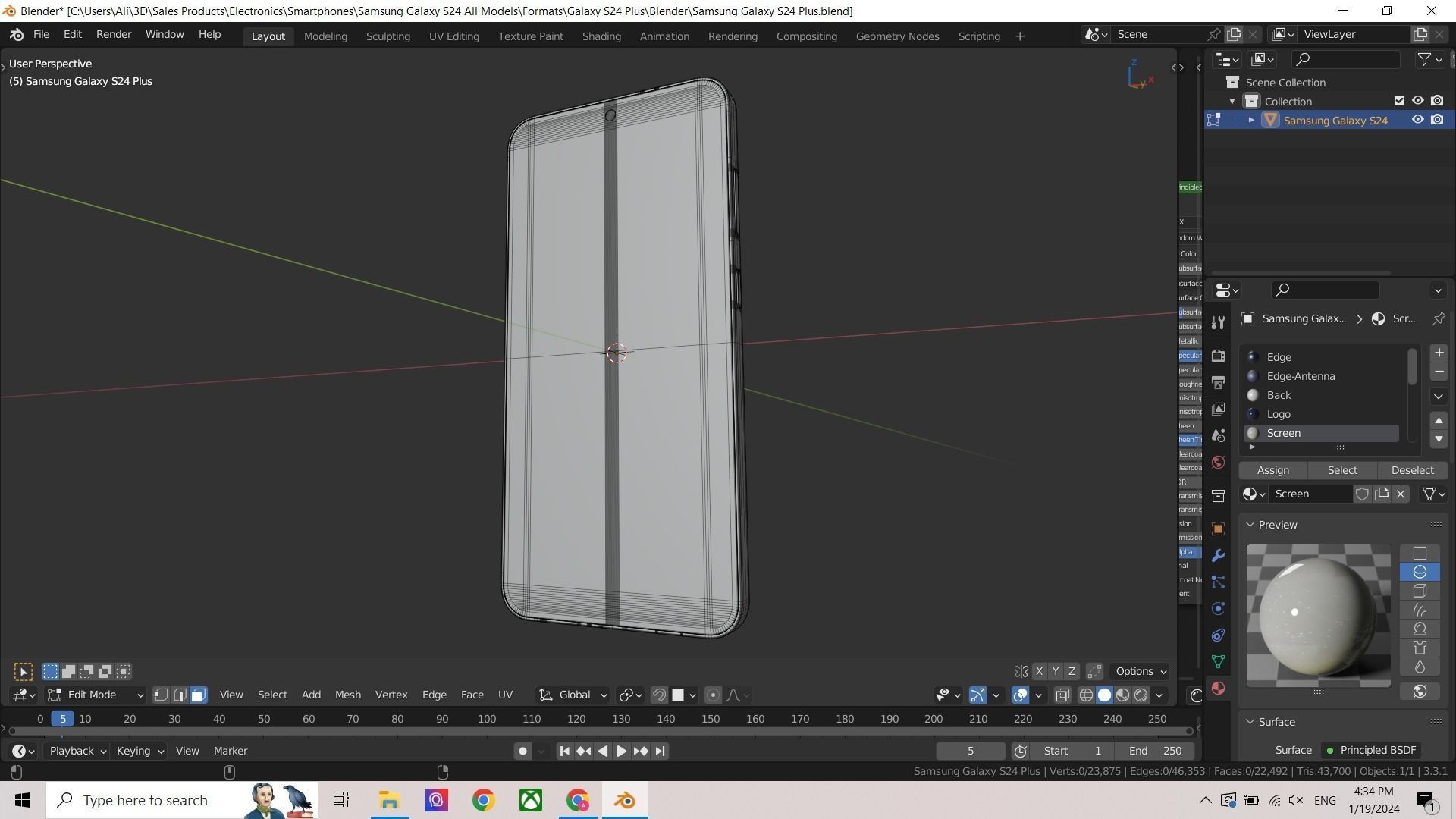 Samsung Galaxy S24 Plus in Official Colors Low-poly 3D model_10