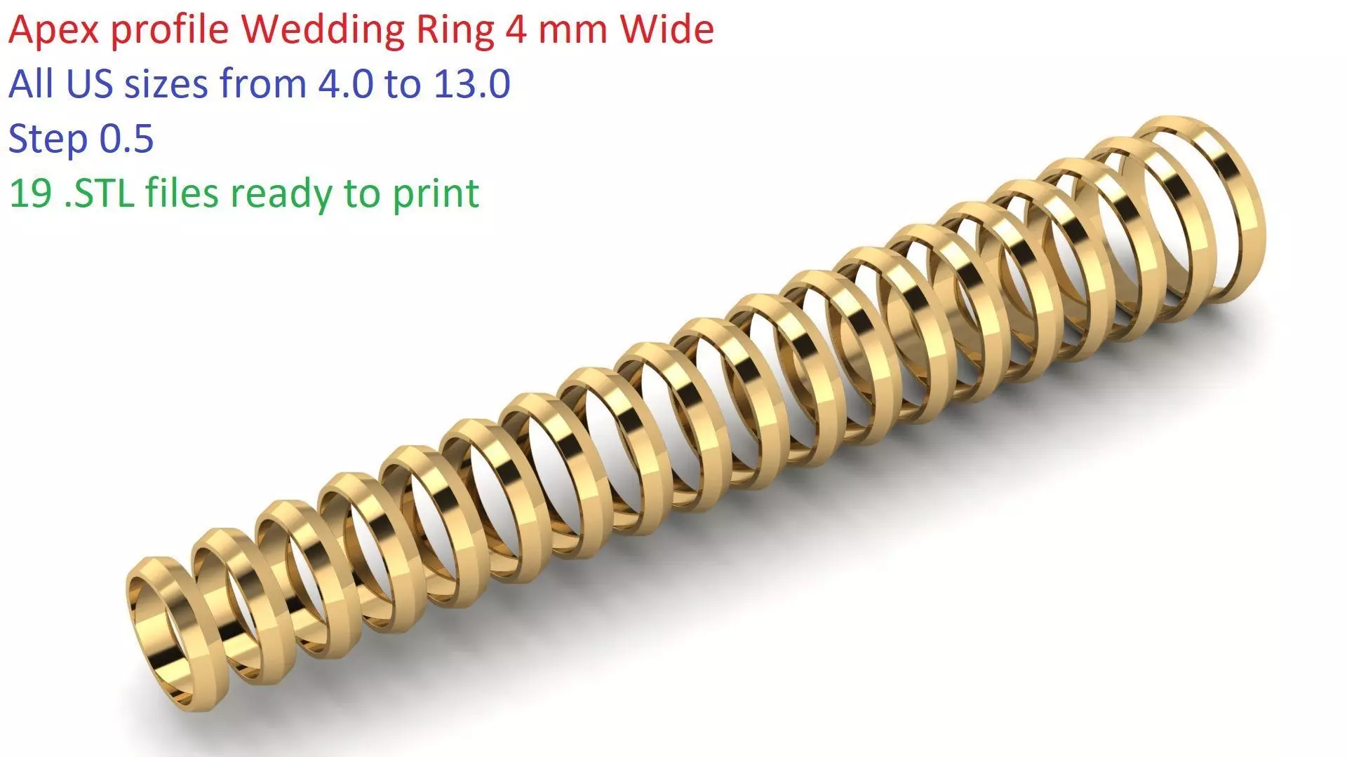 Apex profile Wedding Ring 4 mm Wide US Sizes 3D print model_0