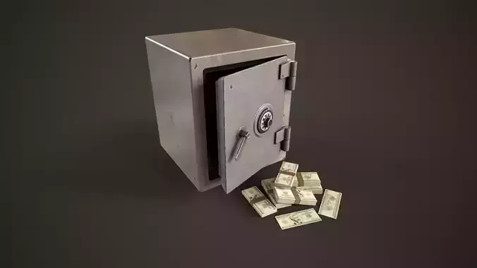 Old safe with money Low-poly 3D model