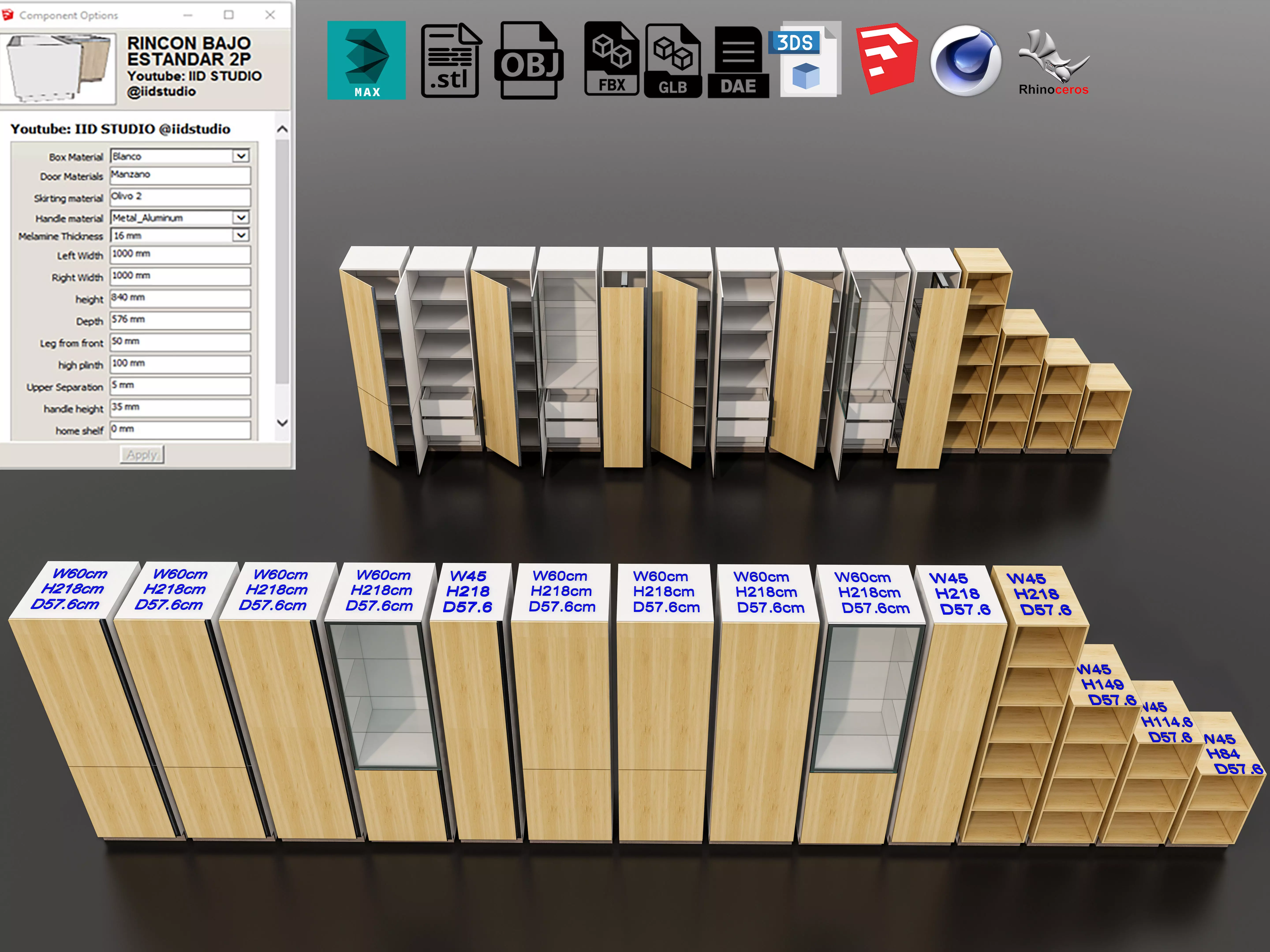 Kitchens and closets library of dynamic blocks Kitchen cabinet Low-poly 3D model_0