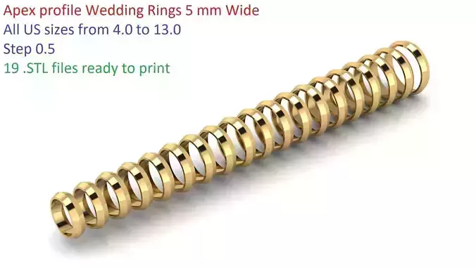 Apex profile Wedding Ring 5 mm Wide US Sizes