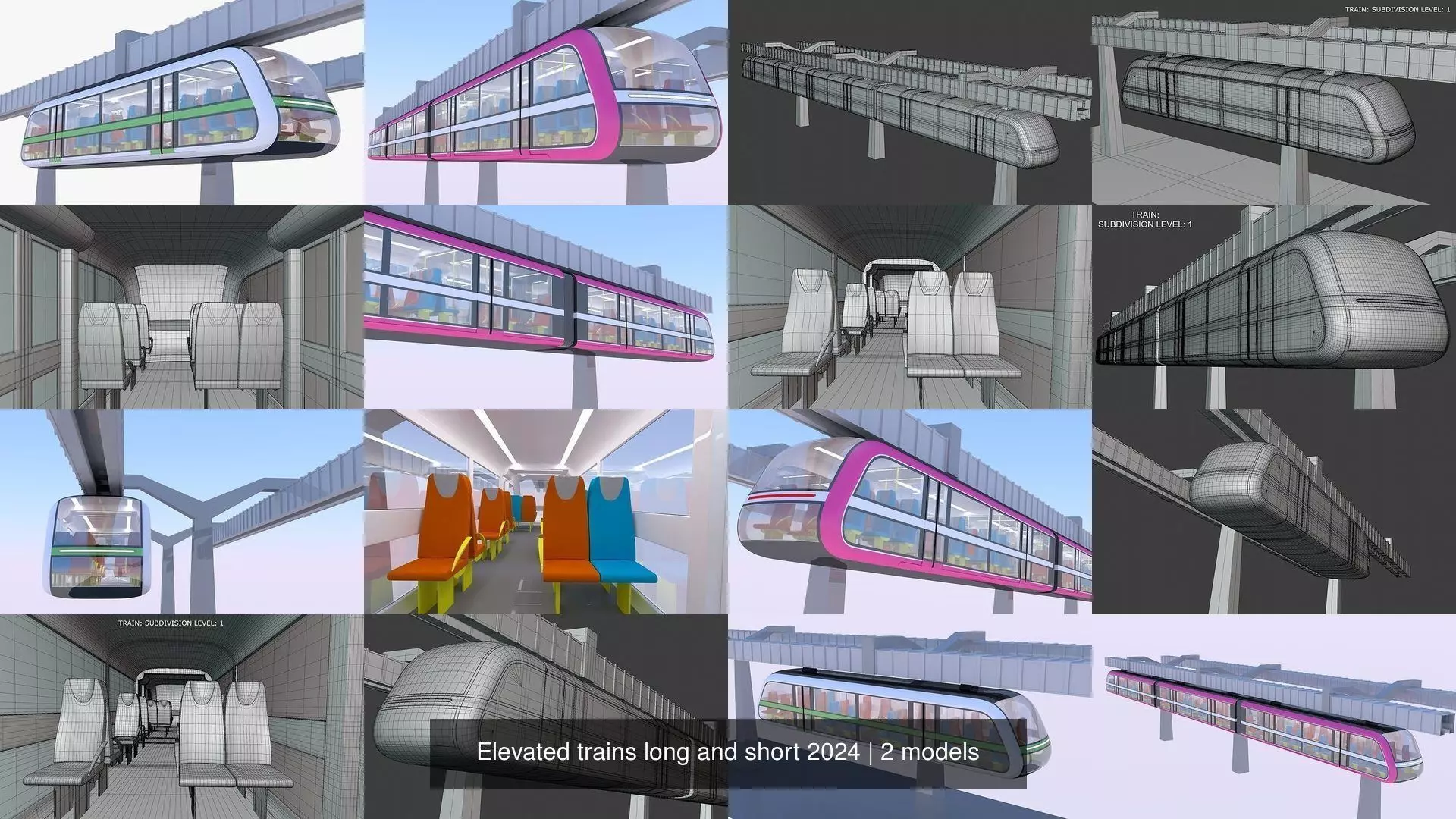Elevated trains long and short 2024 3D Model Collection_1
