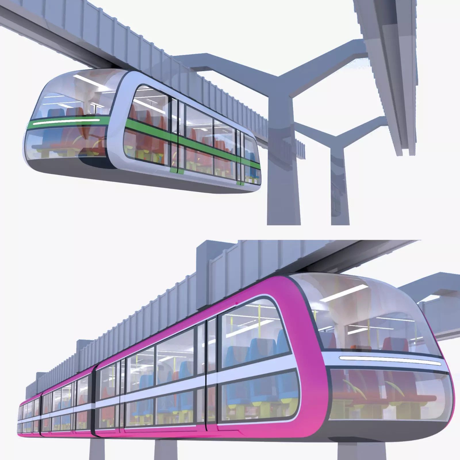 Elevated trains long and short 2024 3D Model Collection_0
