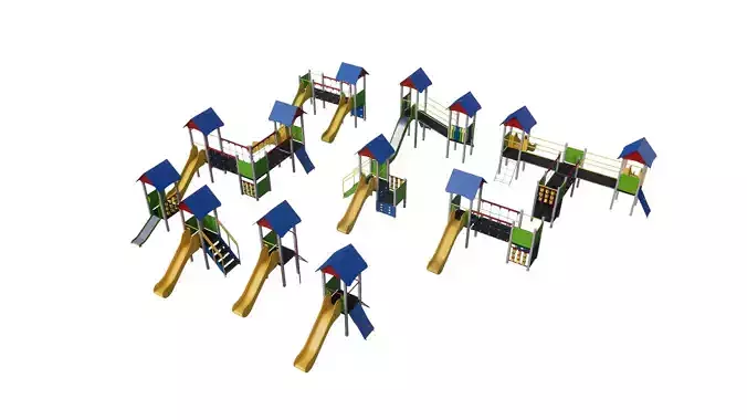 Kids Playground swing playset playhouse street workout PACK 3D model