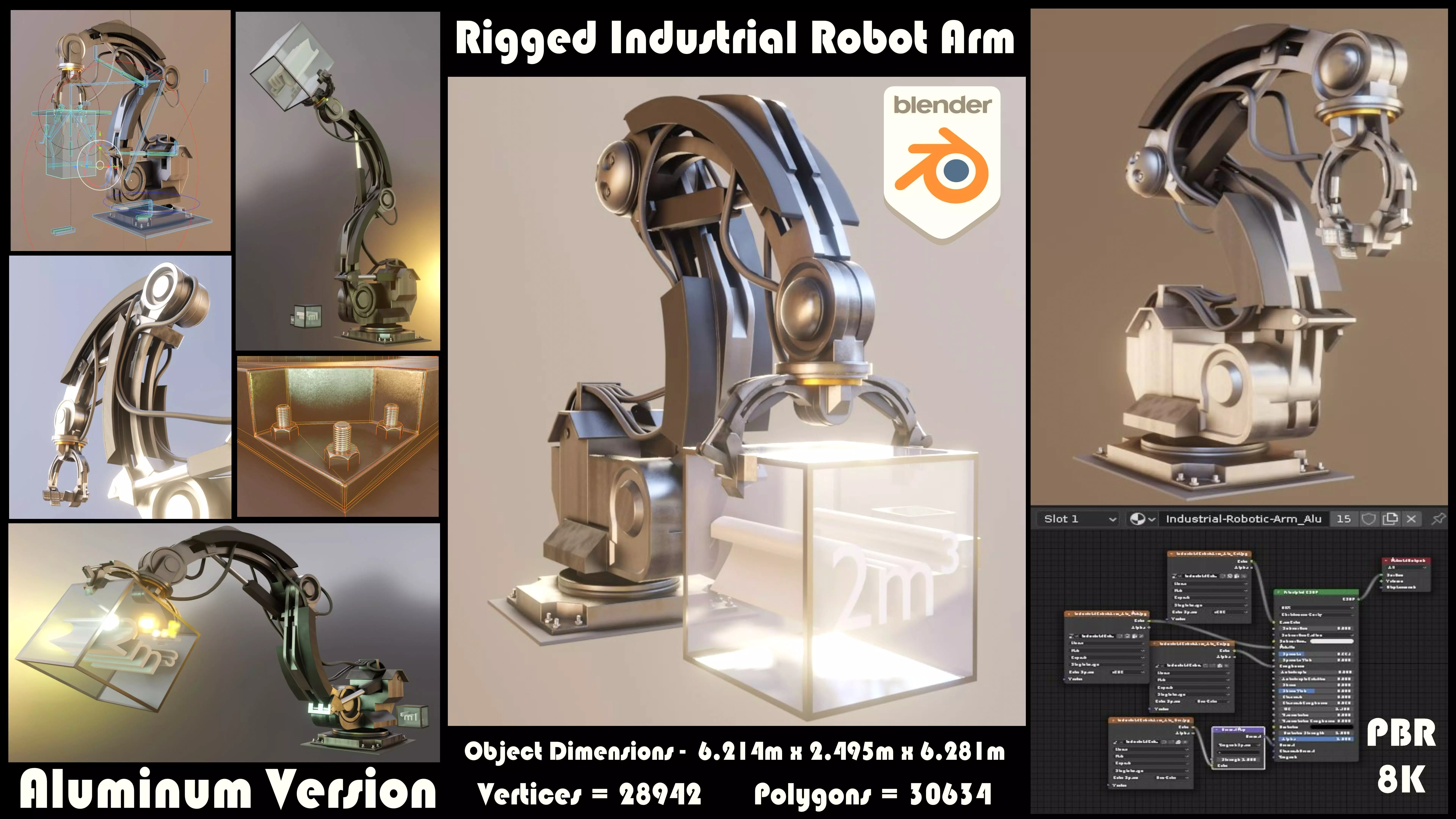 Rigged Industrial Robot Arm Alu Version Low-poly 3D model_0
