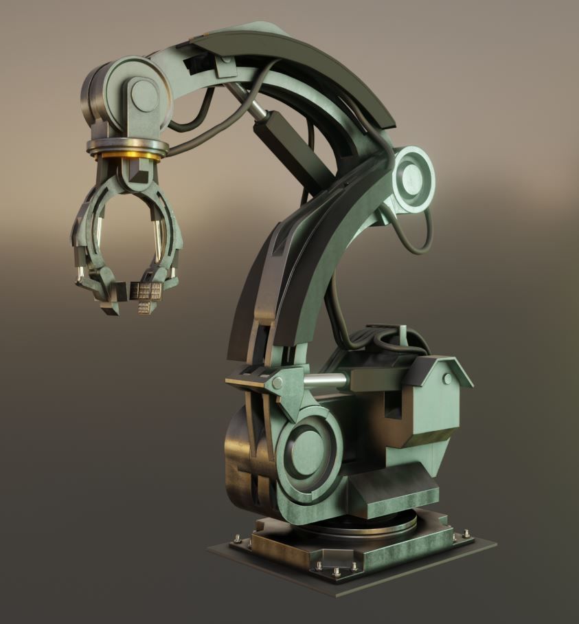 Rigged Industrial Robot Arm Alu Version Low-poly 3D model_11