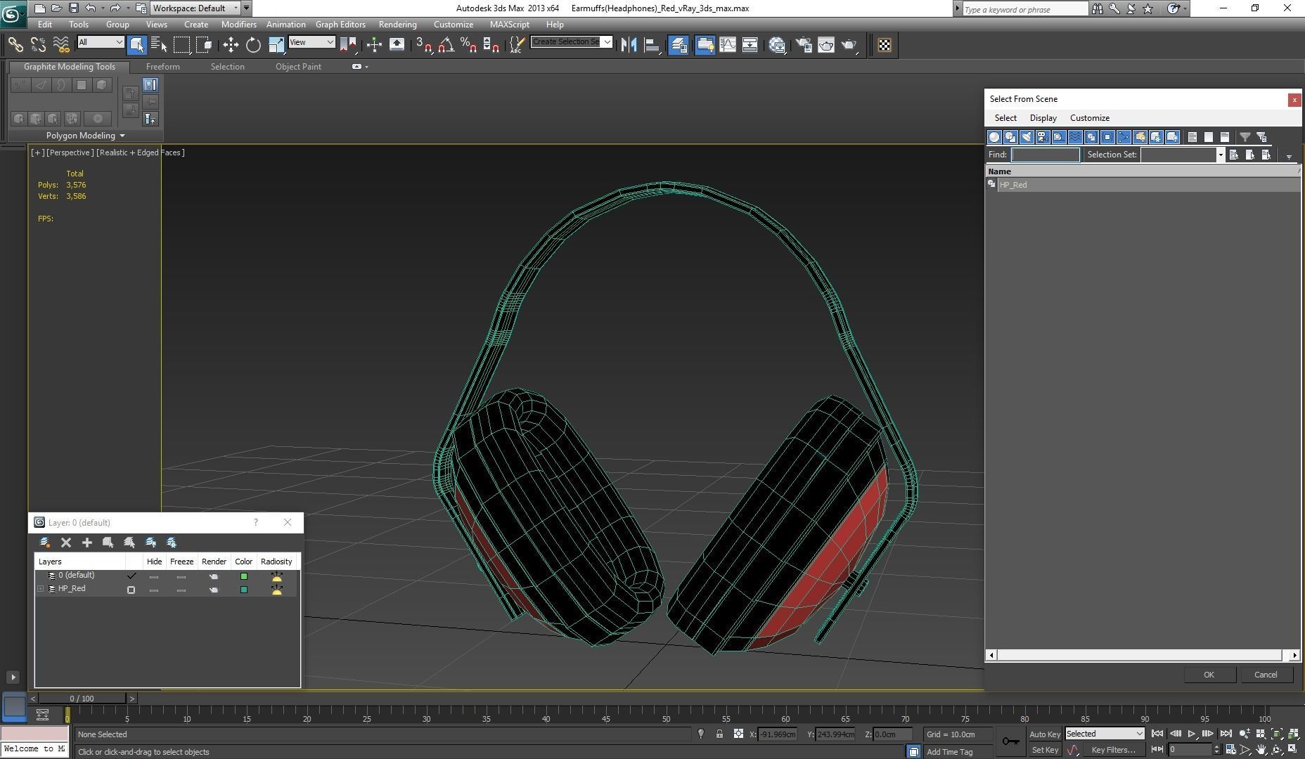 Earmuffs Red Low-poly 3D model_13