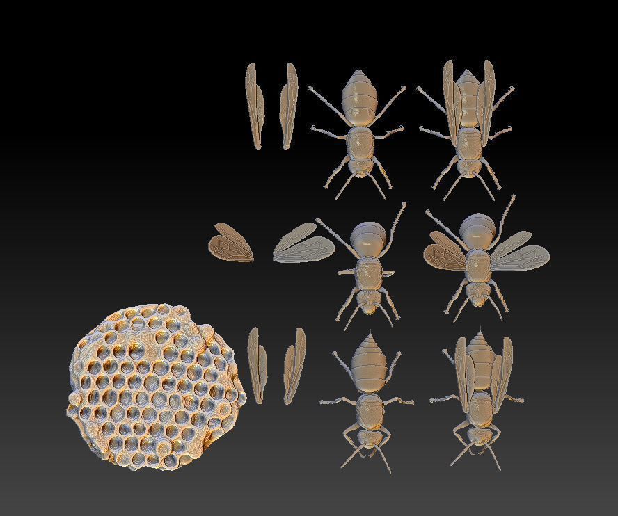 Wasp three different poses and nest 3D print model_10