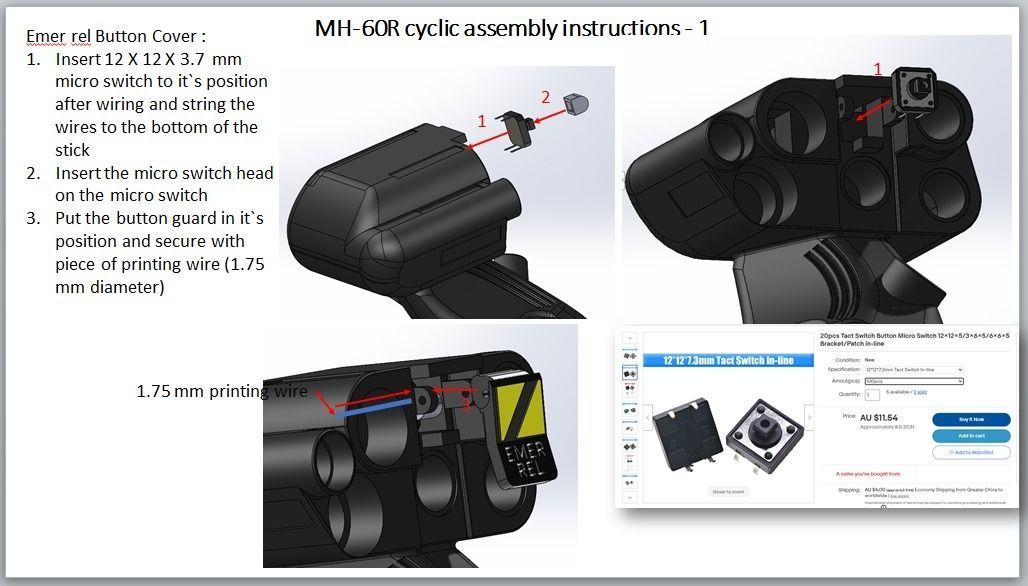 Mh-60R cyclic for flight sims with functional buttons 3D print model_7
