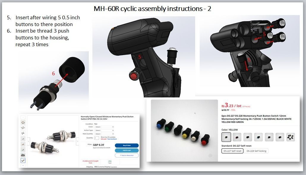 Mh-60R cyclic for flight sims with functional buttons 3D print model_8