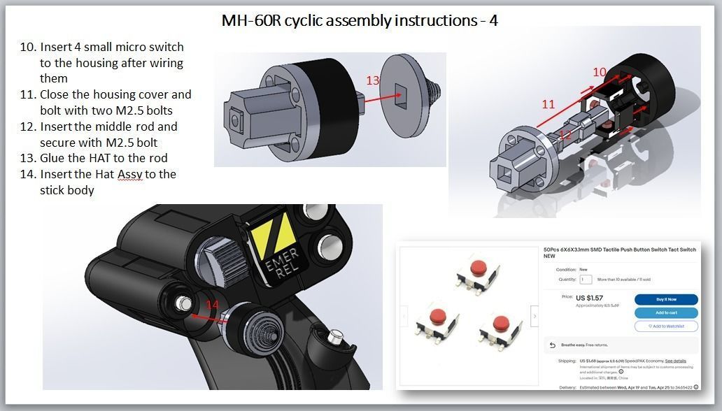 Mh-60R cyclic for flight sims with functional buttons 3D print model_10