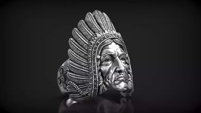 Native American Indian Chief Head Roach Feathers Ring 3D print model