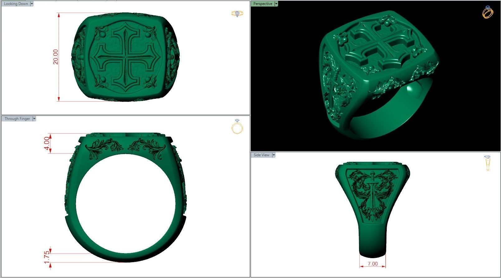 Heraldic Cross Crosslet Sword Medieval Pattern Signet 3D print model_6