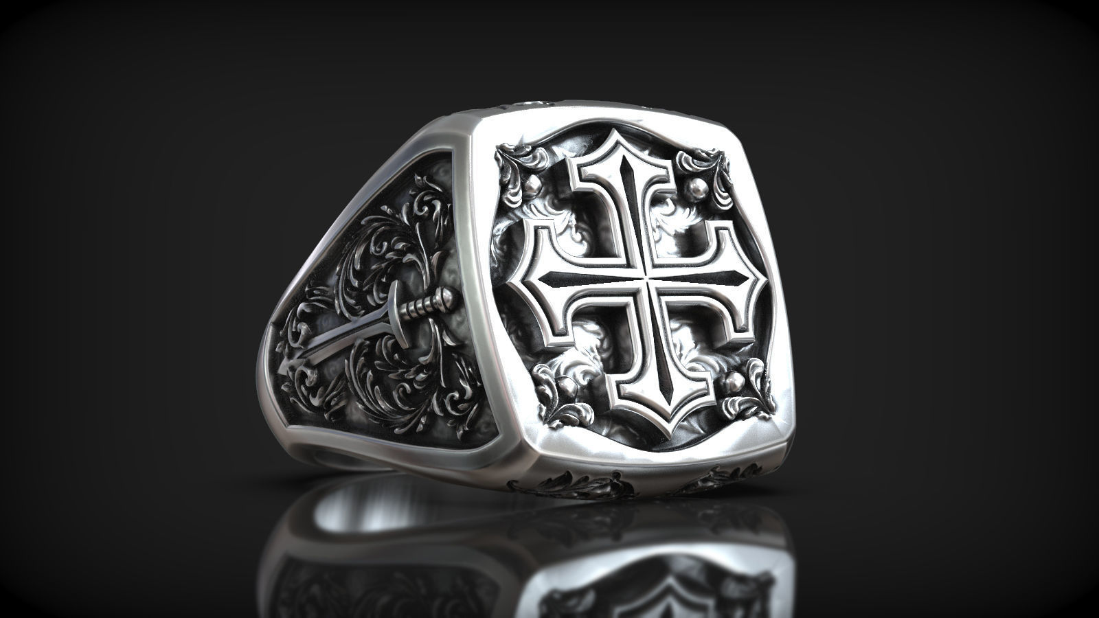 Heraldic Cross Crosslet Sword Medieval Pattern Signet 3D print model_3