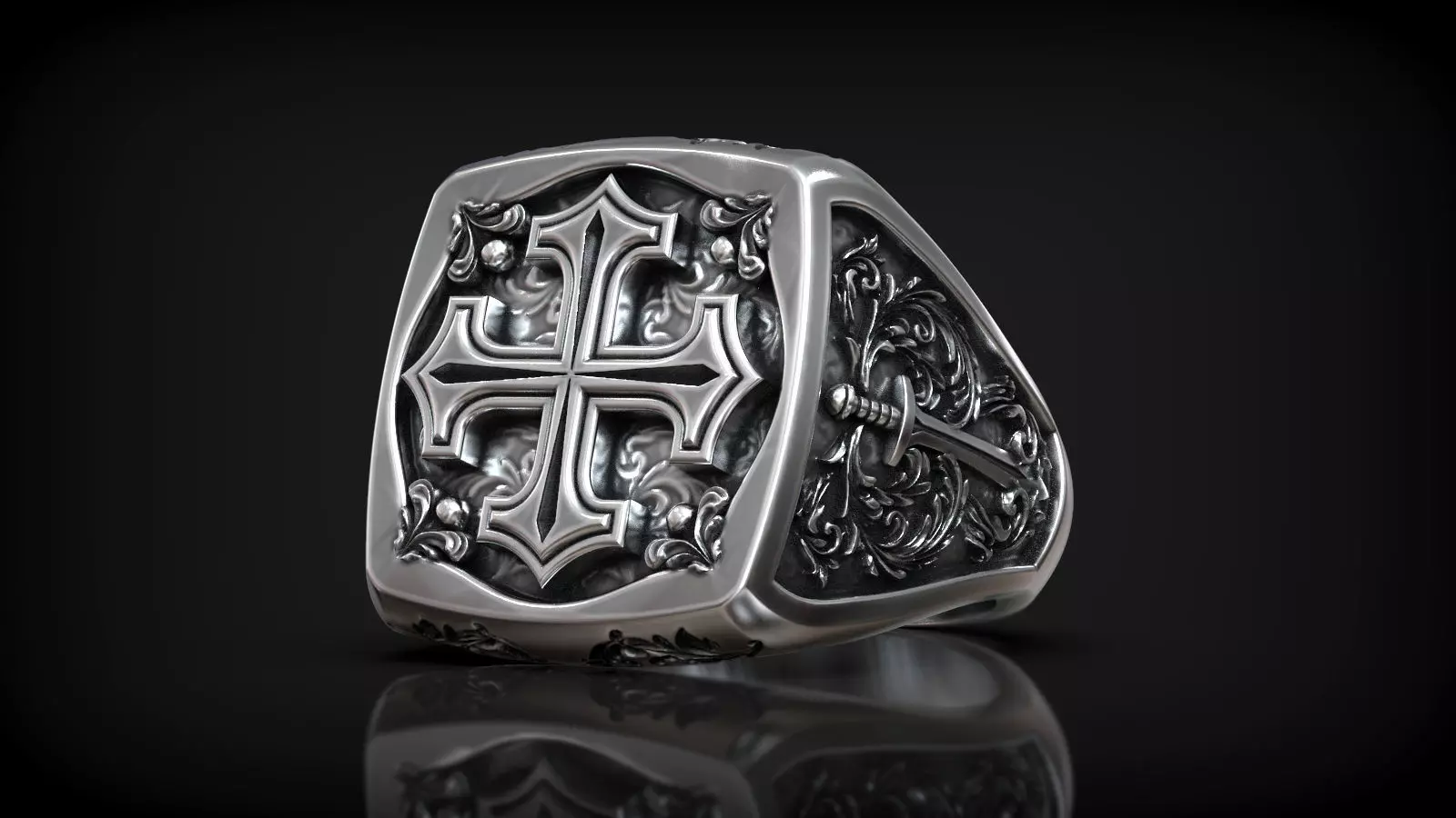 Heraldic Cross Crosslet Sword Medieval Pattern Signet 3D print model_0