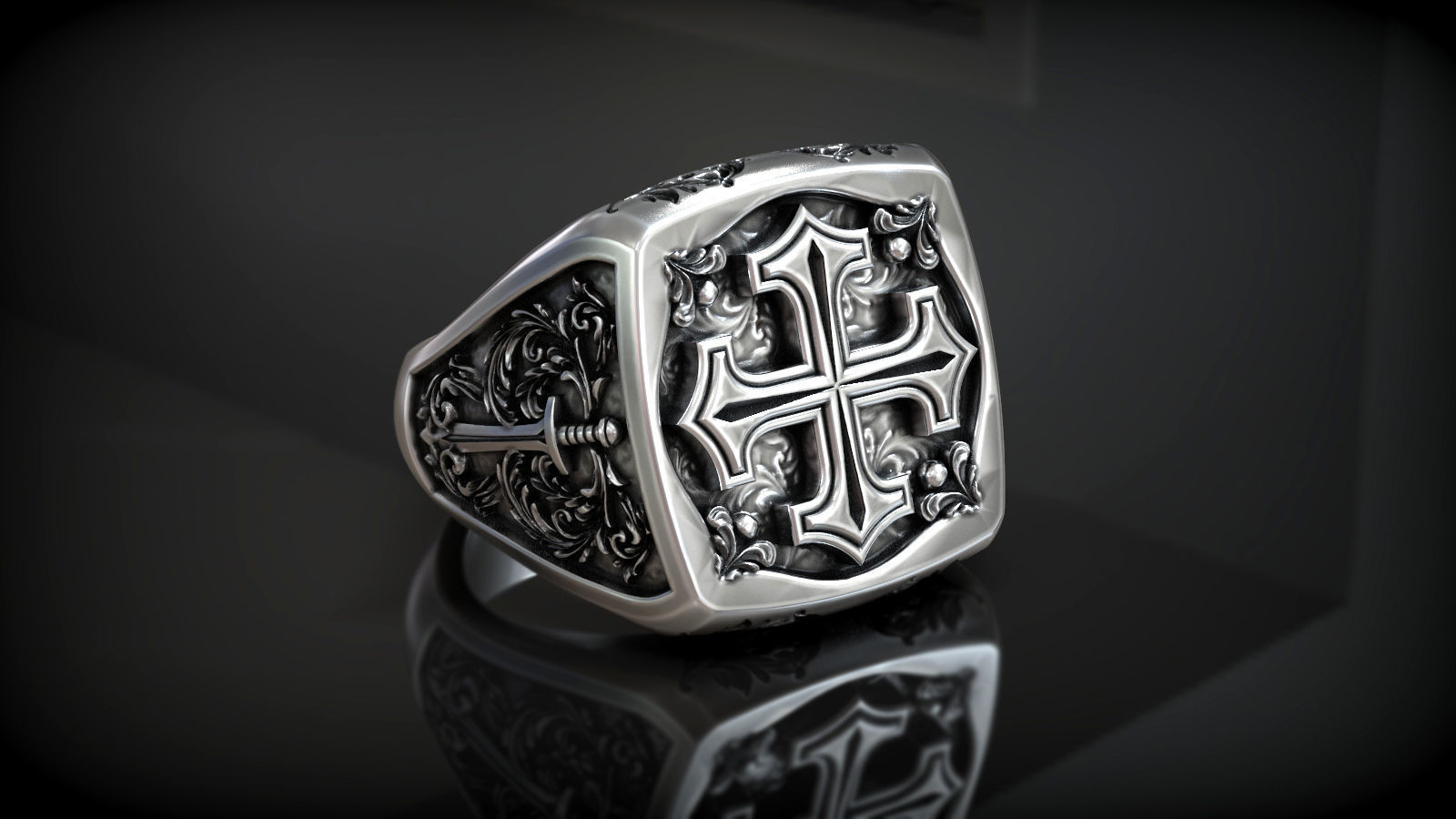 Heraldic Cross Crosslet Sword Medieval Pattern Signet 3D print model_5