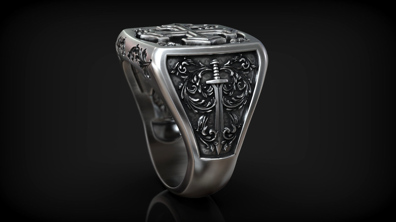 Heraldic Cross Crosslet Sword Medieval Pattern Signet 3D print model_2