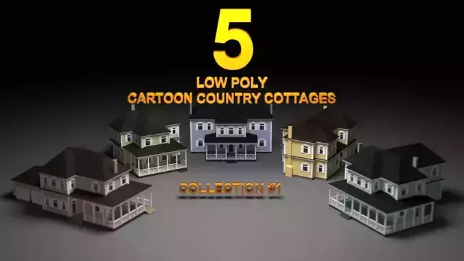 5 low poly cartoon country cottages