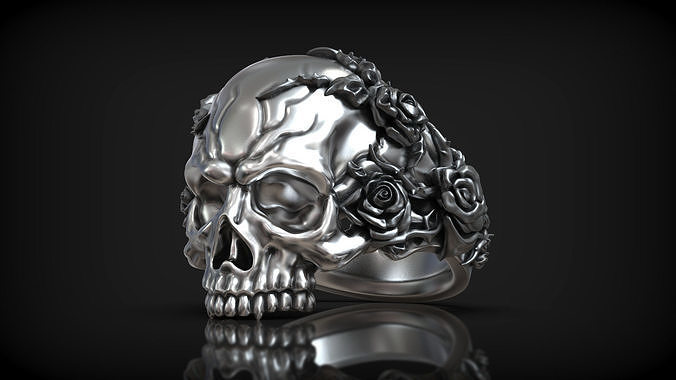 Unique Design Realistic Skull Head with Roses and Thorn Ring 3D print model