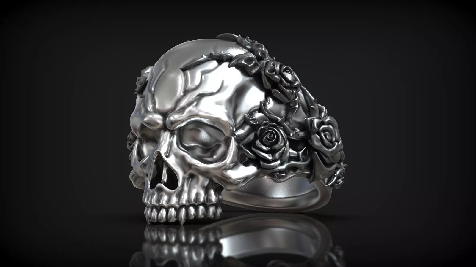 Unique Design Realistic Skull Head with Roses and Thorn Ring 3D print model_0