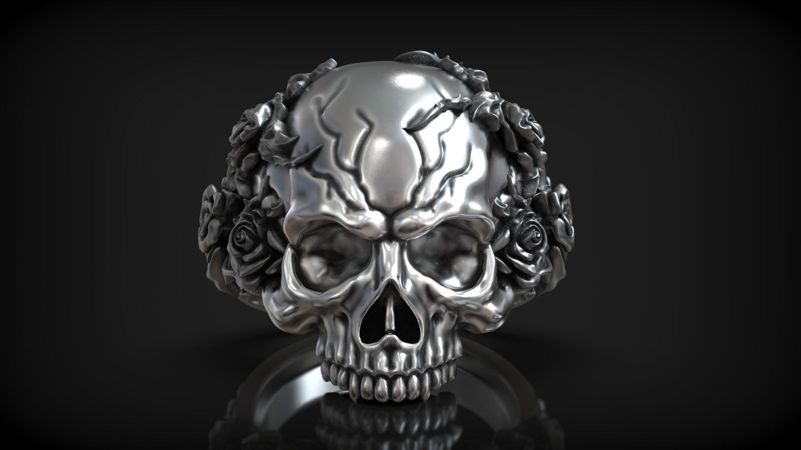 Unique Design Realistic Skull Head with Roses and Thorn Ring 3D print model_2