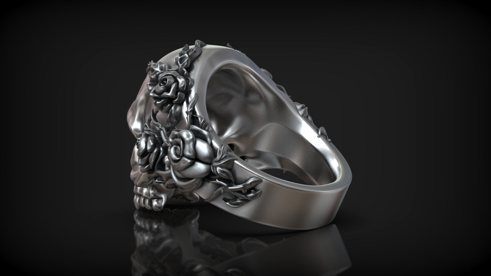 Unique Design Realistic Skull Head with Roses and Thorn Ring 3D print model_4