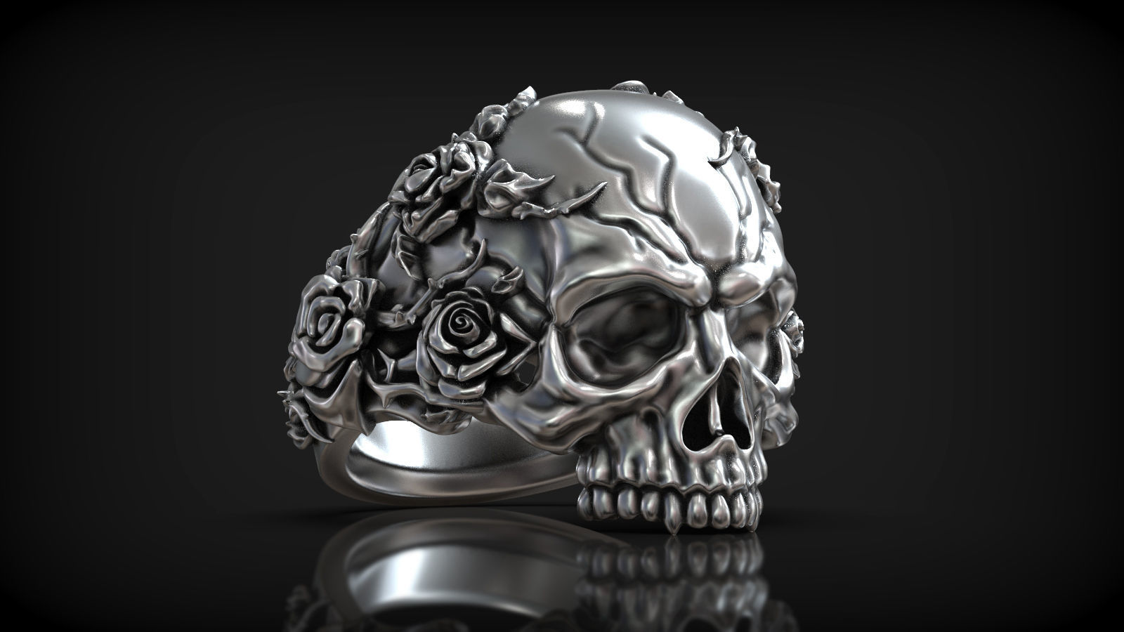 Unique Design Realistic Skull Head with Roses and Thorn Ring 3D print model_3